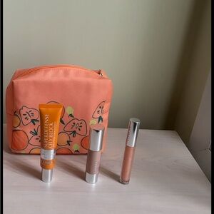 New Clinique Melon Orange Design Makeup Bag 4 Piece Set